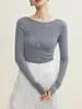 Camiseta interior fina de lana 100% pura de 18 pines Yangzi sin costuras, cuello barco, suéter de punto ajustado para mujer