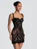 Conjunto de duas peças de vestido curto com suspensório e espartilho de osso de peixe bordado em renda, vestido de noiva leve estilo francês, conjunto de minivestido que afina a cintura e realça o quadril