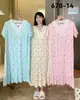 Pijama de Verano para Mujer de Comercio Exterior, Tela Arrugada tipo Algodón, Estampado Floral Pequeño, Cuello en V, Encaje, Dulce y Lindo, Se Puede Usar Afuera, Camisón Suave