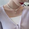 Estilo coreano Freshwater Pearl Square pingente colar feminino de luxo de nicho de alta qualidade clavícula cadeia all-match colar de corrente de suéter