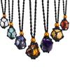 Colar com pingente ajustável de malha de pedra natural da Amazon, com contas de pedra em formato de cristal, feito à mão