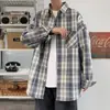 Camisa Jacket de Manga Larga a Cuadros Única Estilo Hong Kong para Hombre Otoño, Versión Coreana Moderna Retro Holgada Cómoda