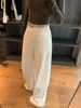 2648 # Calça de Cintura Alta Wide Leg com Corte de Lápis, Branco de Alta Densidade, Emagrecedora, Solta Curva Banana Comprimento Total Lã para Mulheres
