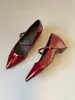 Zapatos Planos Super Suaves de Piel de Cordero Estilo Francés Punta Roja con Hebilla de Correa Única para Mujer Aumentadores Ocultos de Altura Elegantes de Moda Zapatos Mary Jane