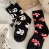 Meias de Lã Estilo Cartoon Japonês para Mulheres, Meias de Algodão Engrossadas para Dormir Outono e Inverno, Novas Meias Peludas Quentes da Moda para Casa Meia-Calça