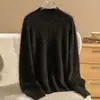 Suéter Básico de Punto Holgado Estilo Perezoso, Cuello Medio Alto, 100% Cachemir Puro de Fibra Larga Cepillado Real de Alta Calidad, Amigable con la Piel