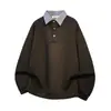 Sudadera de Dos Piezas Falsas a Cuadros Patchwork Estilo Retro Americano 2025 para Hombre, Tendencia Otoñal Marca Ajuste Holgado Fresco Estilo Universitario Superior