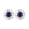 Otoño e Invierno Nuevo Joyería Huabi Base de Cobre Chapado en Oro Espinela Azul Simulada Redonda Elegante Lujo Accesible Juego para Mujer 10Mm7M
