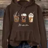 Sudadera Casual de Moda para Mujer, Patrón de Café - Poliéster, con Cordón, Bolsillos Código Inglés