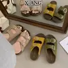 Em Estoque~ Versão em Couro de Chinelos Birkenstock Super Macios com Solado Grosso para Mulheres, Adequado para Uso Externo no Verão, Antiderrapante, Casual, Confortável e Leve para os Pés