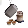 Conjunto de Chá Portátil para Viagem Estilo Tang e Song, Copo de Infusão Rápida, Um Bule, Três Xícaras, Conjunto de Chá Cerâmico para Acampamento ao Ar Livre