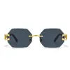 2025 Nuevo Llegado Transfronterizo Europeo y Americano Gafas de Sol Multilaterales sin Marco para Hombre Patas con Textura de Madera Moda Gafas de Sol Decorativas con Cabeza de Leopardo Tendencia