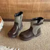 Botas Martin para meninas, nova coleção outono 2026, botas curtas para meninas, botas de couro de cano médio estilo britânico retrô para crianças, modernas e estilosas