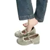 Sapatilhas de bico fino, vestido estilo coreano, doce novo estilo para a Primavera de 2026, combinado com sapatos Mary Jane, laço de renda feminino, saltos grossos