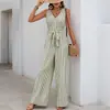 Mono de Tirantes con Cuello en V a Rayas, Estilo Nuevo Primavera-Verano 2026 para Mujer, Mono con Cinturón Cruzado de Comercio Transfronterizo Europeo y Americano