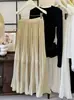 Falda Blanca de Gasa Primavera/Verano 2026 Nueva de Cintura Alta Adelgazante de Corte A Falda Plisada de Hadas en Capas con un Diseño Largo Fluido