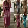 FC616 En stock Nuevo Ropa de mujer transfronteriza Verano 2024 Manga larga Cuello en V Longitud media Casual Vestido estampado para mujer