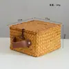 Cesta de armazenamento de palha tecida à mão com tampa para itens diversos, cesta organizadora artesanal para armazenamento de mesa em casa e hotel