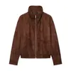 Atacado de roupas femininas estilo europeu e americano ins transfronteiriço, jaqueta aviador de couro puro estilo executivo com gola alta 6318252