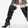 Moda europea y americana pasarela estrellada tacón alto pedrería puntiagudas plisadas botas sobre la rodilla moda comercio exterior talla grande botas de mujer