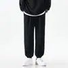 Calça de Moletom Esportiva Cinza para Homens, Perna Larga Reta de Caimento Solto, Estilo Primavera e Outono, Calça Longa Casual da Moda com Cordão e Bainhas Caneladas