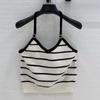 Top de Tirantes Estilo Francés Puro Deseo Juvenil Rayas Tejido Cuello en V Cuello Halter Espalda Descubierta Corte Entallado Adelgazante