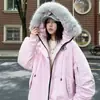 Jaqueta de Algodão Feminina Inverno 2025 Nova com Gola Grande de Pelo, Estilo Coreano Solta Grossa Quente Casaco de Algodão Tendência