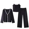 Nuevo Estilo Primavera y Otoño Pijama 100% Algodón Puro para Mujer, Manga Larga, Ropa de Casa Cómoda y Suave con Almohadillas en el Pecho, Conjunto de Tres Piezas 100% Algodón