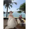 Vestido longo de alcinha com conchas estilo férias, decote V soltinho, costas abertas para praia, feminino