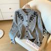 Item Popular de Alta Qualidade das Treze Linhas de Guangzhou ~ Cardigan de Lã Alpaca Tricotado com Bordado de Miçangas com Design Doce Francês de Outono