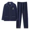 Pijama Jacquard de Algodón Nube para Hombre Primavera/Verano Cárdigan Manga Larga Pantalón Largo Conjunto de Dos Piezas Casual Sencillo Ropa de Casa Se Puede Usar al Aire Libre