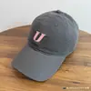 Gorra de Béisbol Bordada con Letra U de Algodón Lavado de Alta Calidad, Moda Minimalista Estilo Pareja Protección Solar al Aire Libre Gorra con Visera