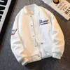 Jaqueta de baseball estilo retrô vibe americana com forro de fleece, jaqueta bomber masculina da moda para outono e inverno, roupas masculinas de outono
