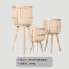 Jarrón alto de mimbre para flores, maceta tejida creativa, soporte para flores estilo ins, soporte decorativo para macetas de interior, soporte de madera para flores para balcón