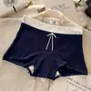Pantalón Corto de Algodón Puro Fresco Color Contrastante 10A Antibacteriano Entrepierna Extendida Cintura Media-Alta Pantalones de Seguridad para Mujer