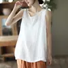 Chaleco de algodón y lino al por mayor para mujer verano 2024 Nuevo retro casual sin mangas suelto todo-partido talla grande camiseta básica