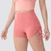 Shorts de Yoga Finos de Verano con Cordón de Cintura Alta Control de Abdomen Trasero de Durazno Shorts de Fitness Secado Rápido Shorts Deportivos para Mujer