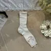 Songmu Songmu "Calcetines de Margaritas Huecas con Borde de Madera" Calcetines de Media Pantorrilla para Mujer Primavera/Verano Malla Fina Calcetines de Algodón Apilados