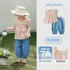 Conjunto Infantil 2026 Novo Estilo Calça Salopete Xadrez para Bebê Calça Longa Estilo Francês para Crianças Pequenas Conjunto de Duas Peças Roupas de Verão para Meninas