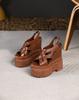 Sandalias Romanas de Verano Vintage para Mujer con Plataforma Aumentadora de Altura 16cm Tacones Altos Cuña Hueca Sandalias Boca de Pez