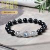 Pulseira de Obsidiana Natural Feminina Novo Estilo Chinês Pulseira Feminina Obsidiana Prateada Obsidiana Imitação Água Marinha Pulseira Luxo Leve