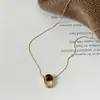 Hanluo~Collar de Cadena para Clavícula Redondo de Piedra Ojo de Tigre Bañado en Oro Real de 18K Retro de Alta Gama Moda Elegante