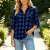 Camisa a Cuadros para Mujer de Estilo Nuevo Transfronterizo Europeo y Americano, Manga Larga, Cuello Solapa, Casual, Holgada, con Bolsillo, Top, Ropa de Abrigo