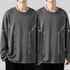 Camiseta fina de manga larga para hombre para otoño, color liso, elástica, secado rápido, corte holgado, cuello redondo casual moderno, camiseta interior