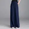Pantalones casuales holgados de algodón y lino de cintura alta para mujer de 100 kg con cordón y cintura elástica, delgados de verano, nuevo estilo 2026, pantalones largos