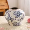 Cerámica Porcelana Azul y Blanca Retro de Lujo Nórdico Jarrón con Grietas de Hielo Recipiente para Arreglos Florales Adorno de Decoración para Sala de Estar Entrada