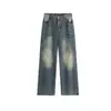 Pantalones vaqueros de hombre con efecto ondulado de agua, nueva colección otoño 2026, pantalones rectos estilo americano, pantalones largos de pierna ancha de corte holgado de moda