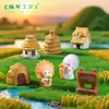 Figurillas en miniatura de la cultura Liangzhu, accesorios de decoración DIY para casitas de muñecas con tejado de paja, pequeños adornos de resina