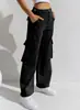 Pantalones de trabajo de pierna ancha de cintura media-alta transfronterizos para mujer, pantalones largos rectos de algodón lavado multibolsillo, pantalones holgados adelgazantes de largo hasta el suelo