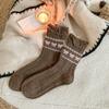 Calcetines de Lana Gris Azul y Color Café para Otoño e Invierno, Calcetines Gruesos Cálidos de Caída, Calcetines de Media Pantorrilla para Mujer con Lazo Estilo Coreano